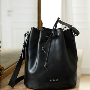 Sezane Farrow Black Leather Crossbody Bag
